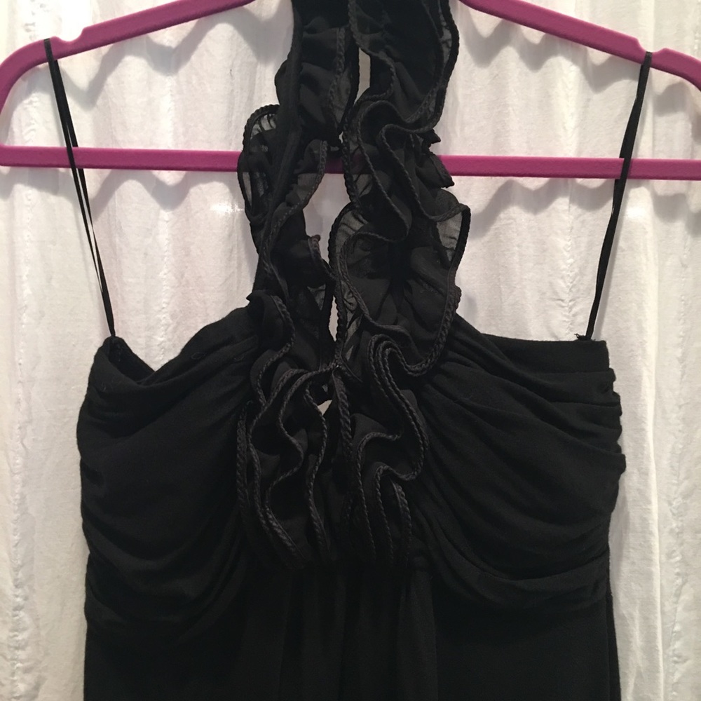 Black ruffled halter dress